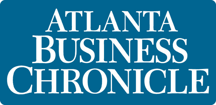 Atlanta Business Chronicle logo in white font, on a blue background