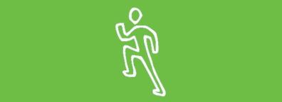 White outline of a person running against a green background