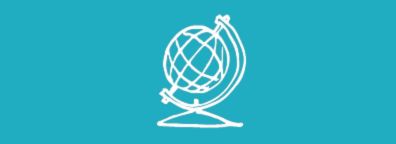 A sketch of a globe in white against a turquoise background